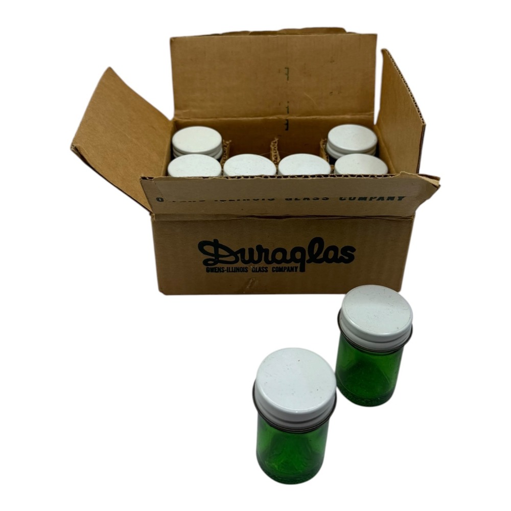 Vintage Duraglas Emerald Green Glass Ointment Jars 1/2 oz Owens-Illinois Set